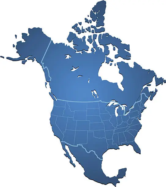 Vector illustration of North America Map blue