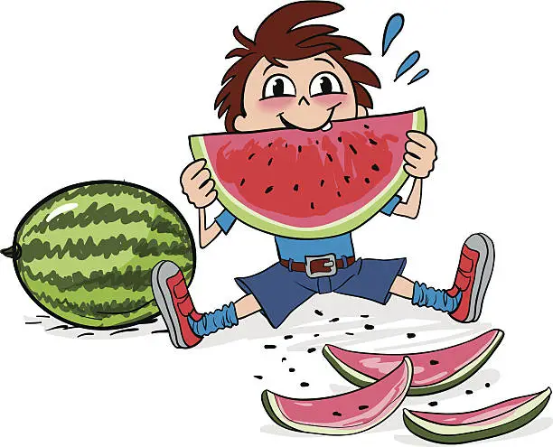 Vector illustration of Watermelon Eater Boy