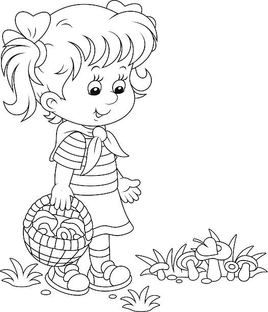 mały mushroomer - grzybobranie stock illustrations