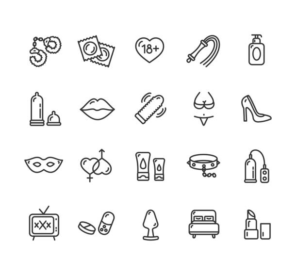 stockillustraties, clipart, cartoons en iconen met intim or sex shop icon set. vector - condoom