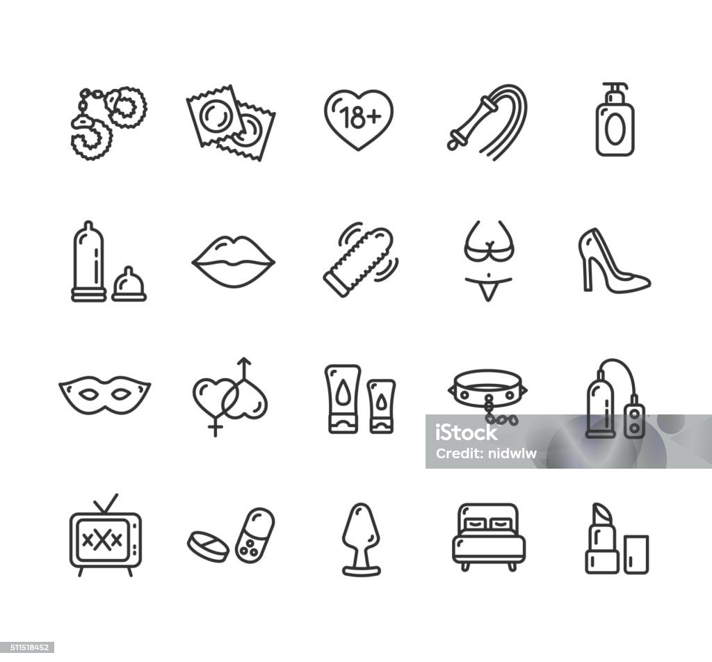 Intim or Sex Shop Icon Set. Vector Intim or Sex Shop Outline Icon Set. Vector illustration Icon Symbol stock vector