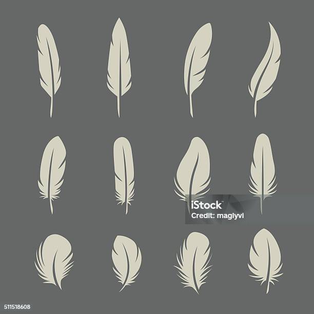 Feathers Retro Set Stock Illustration - Download Image Now - Feather, Vector, Icon Symbol