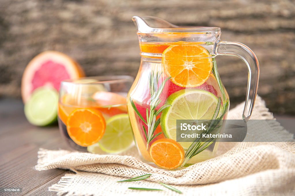 Detox Water with citruses and rosemary Beauty Stock Photo