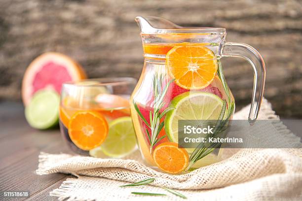 Detox Water With Citruses And Rosemary Stock Photo - Download Image Now - Beauty, Beauty In Nature, Citrus Fruit