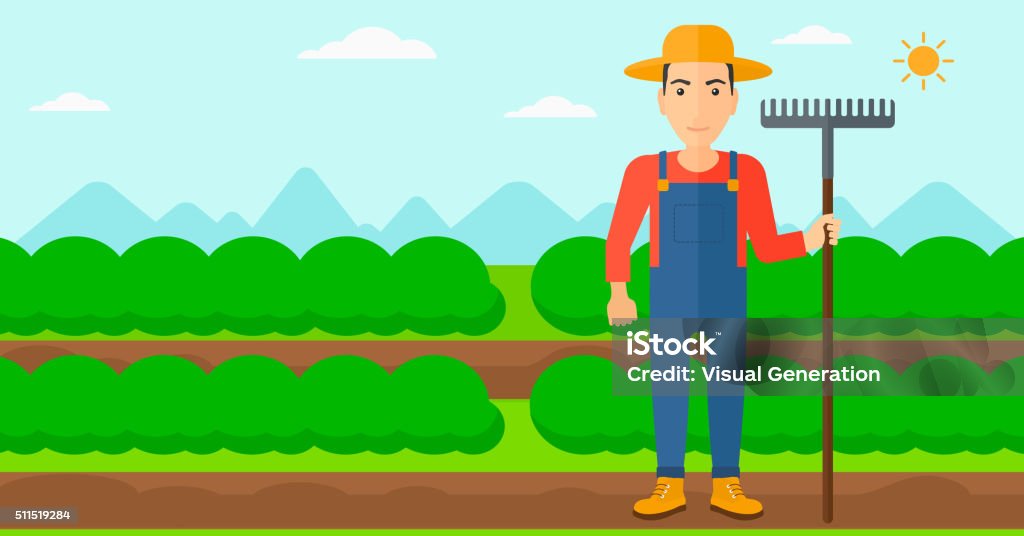 Farmer Man Rake Farmer With Rake Stock Illustration - Download Image Now - Agriculture ...