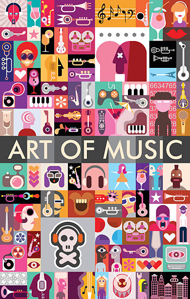 illustrazioni stock, clip art, cartoni animati e icone di tendenza di arte di musica - sequenza di strumento musicale