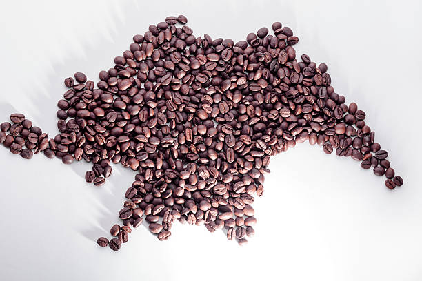 Map of Colombia laid out from coffee beans stock photo