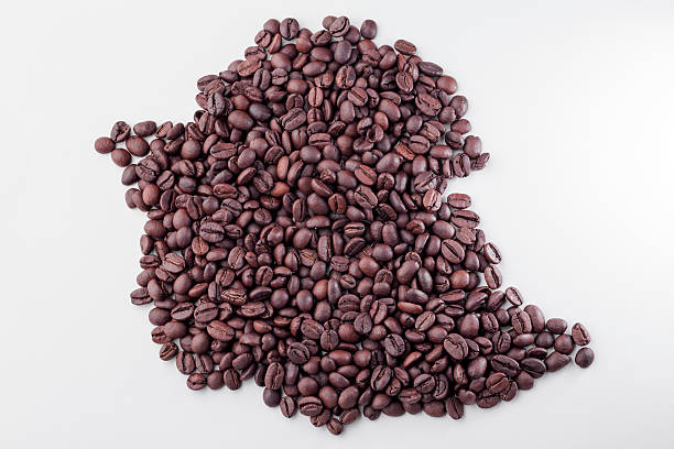 Map of Ethiopia laid out from coffee beans stock photo