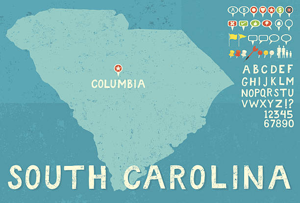 ilustraciones, imágenes clip art, dibujos animados e iconos de stock de mapa de iconos de carolina del sur - south carolina flag interface icons symbol