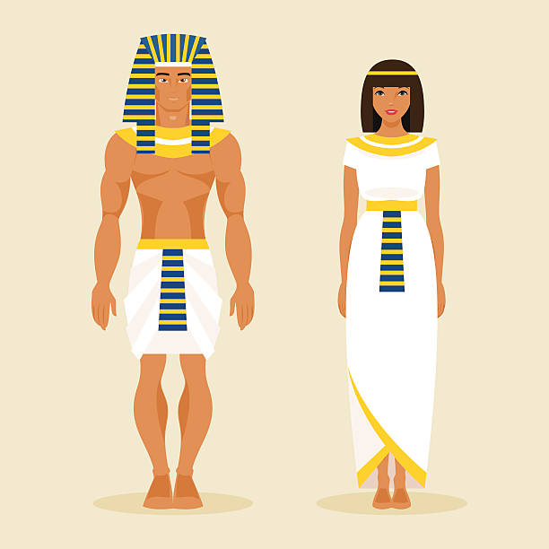 ilustraciones, imágenes clip art, dibujos animados e iconos de stock de egipcio antiguo hombre y una mujer. ilustración vectorial - traje de reina egipcia