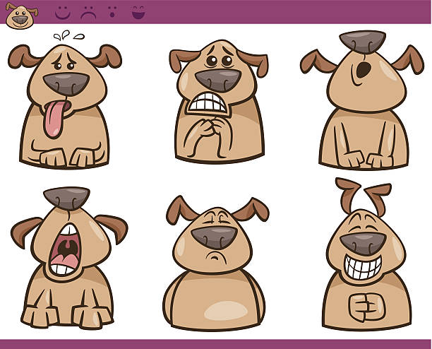 ilustrações, clipart, desenhos animados e ícones de cão ilustração dos desenhos animados conjunto de emoções - dog barking humor howling