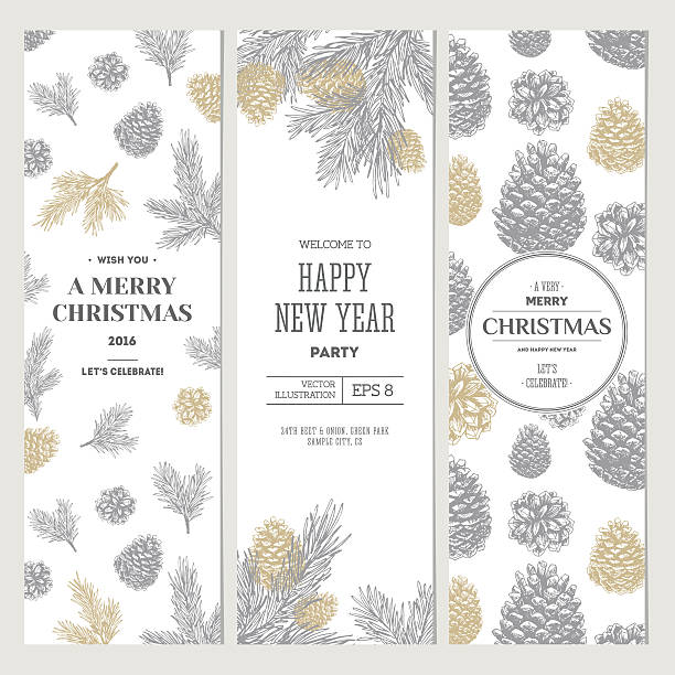 Pine cones banner collection. Christmas banners. Vector illustration EPS 8 fir tree pine backgrounds branch stock illustrations