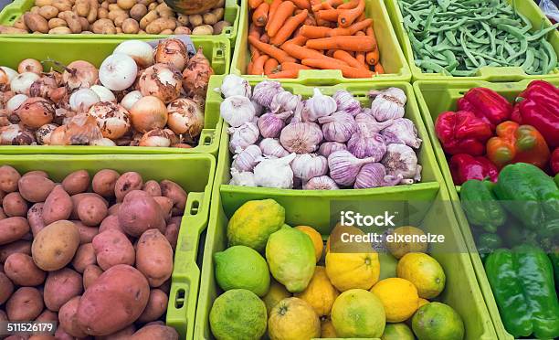 Different Vegetables And Fruits Stock Photo - Download Image Now - Agriculture, Box - Container, Carrot