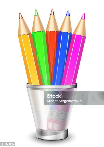 Vector Colored Pencils In The Holder Stock Illustration - Download Image  Now - Colored Pencil, Container, Desk Organizer - iStock