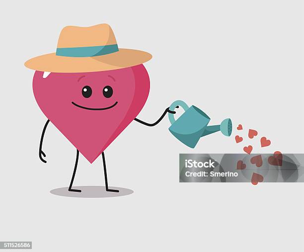 Funny Heart Character With A Water Can And A Hat Stock Illustration - Download Image Now - Activity, Backgrounds, Collection