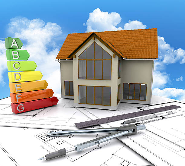 istock 3D house on plans against a cloudy blue sky 511527116