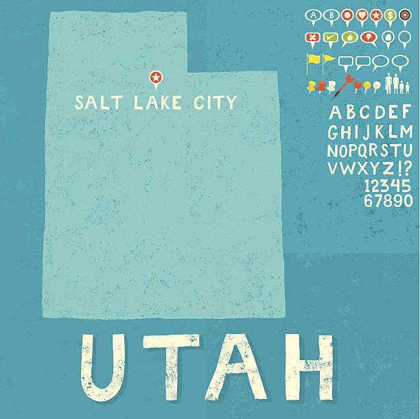 Mapa z ikonami Utah – artystyczna grafika wektorowa