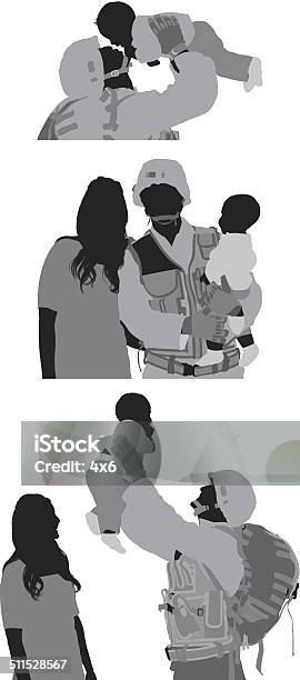 Military Man With Family Stock Illustration - Download Image Now - Military, Couple - Relationship, Family