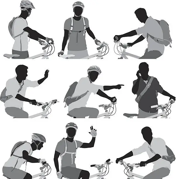Vector illustration of Cyclist silhouettes set