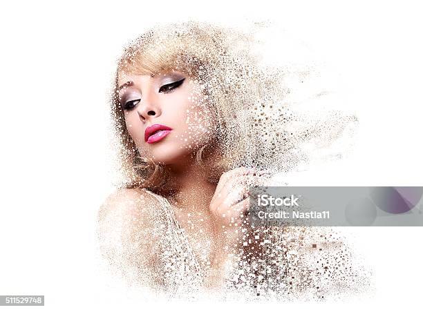 Fashion Makeup Woman With Pink Lipstick And Pixeled Dispersion Stock Photo - Download Image Now