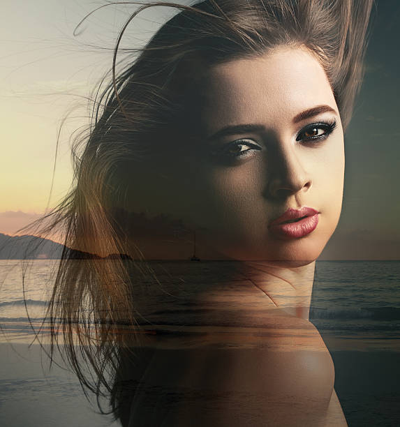 istock Double exposure of beautiful makeup woman mixed with sunset 511529902