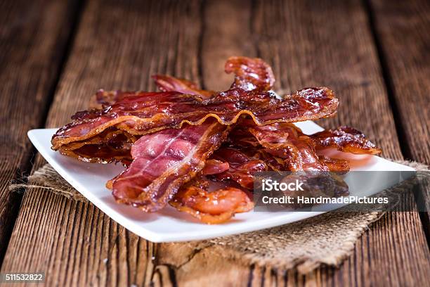 Fried Bacon Stock Photo - Download Image Now - Bacon, Smoked Food, Cooked