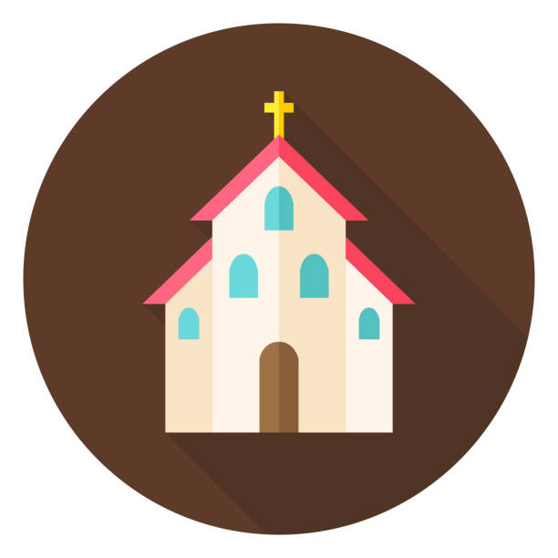 illustrazioni stock, clip art, cartoni animati e icone di tendenza di chiesa cristiana di religione con croce simbolo cerchio - cross shape built structure building exterior apartment