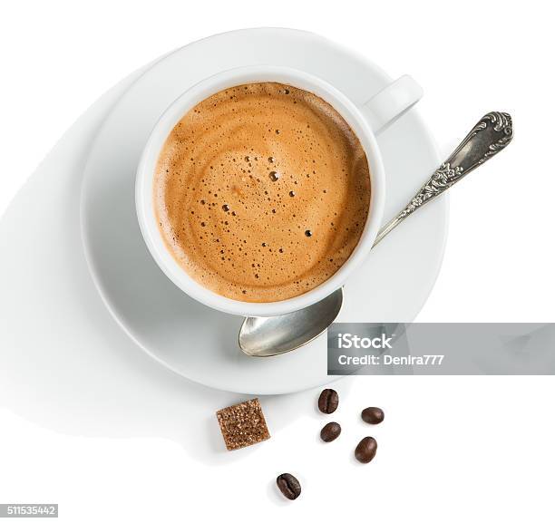 Overhead View Of Coffee With Foam Stock Photo - Download Image Now - Coffee - Drink, On Top Of, Above