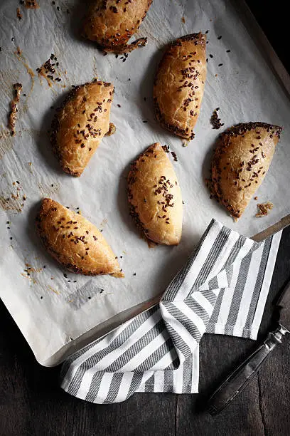 Directly above view of pastries with cheese filling