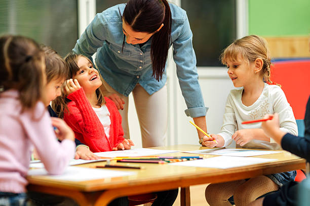 istock Preschool teacher and children in classroom 511537626