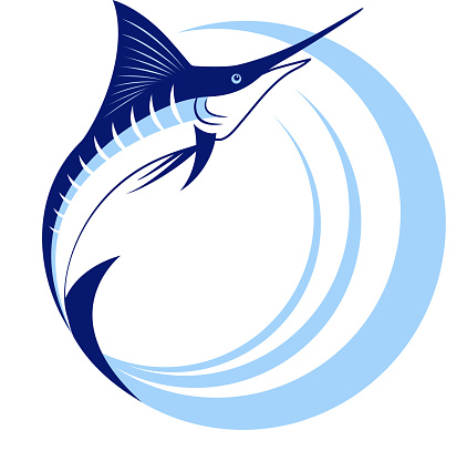 Marlin fish with sea waves on a white background