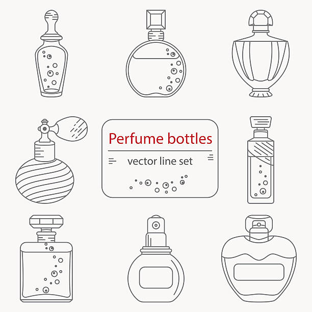 Set of outline perfume bottle icons vector art illustration