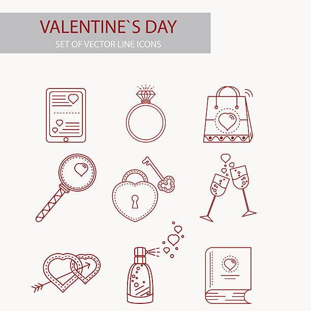 Set of outline valentine icons. vector art illustration