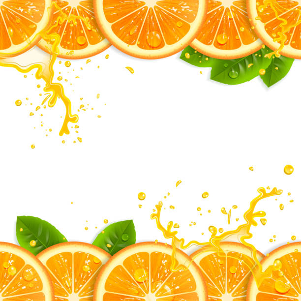ilustrações, clipart, desenhos animados e ícones de bandeira com laranjas frescas - orange portion fruit drink