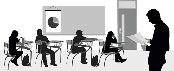 ilustraciones, imágenes clip art, dibujos animados e iconos de stock de escuela secundaria sustituir maestro - focus on shadow computer graphic learning black