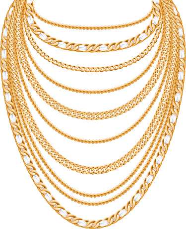 Many chains golden metallic necklace. Personal fashion accessory design.