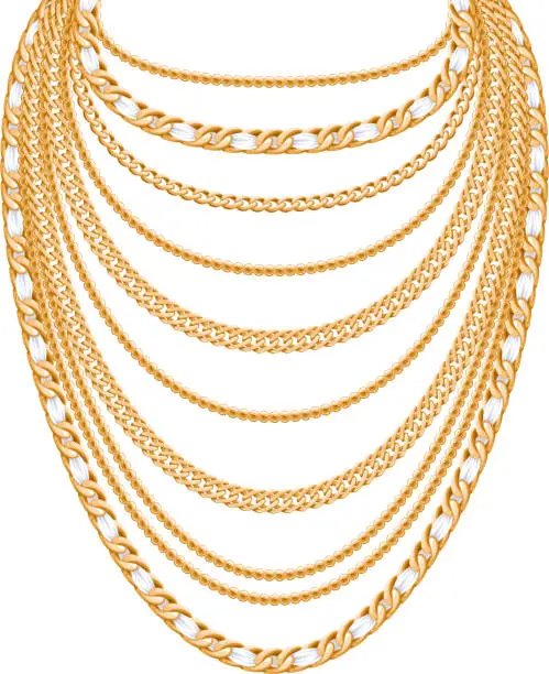 Vector illustration of Many chains golden metallic necklace