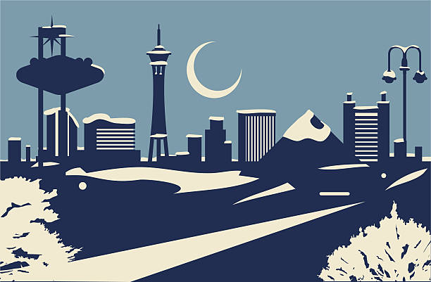 las vegas skyline - vegas sign illustrations stock-grafiken, -clipart, -cartoons und -symbole