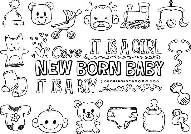 artykuł dla niemowląt z tekstu na czarny i biały-ilustracja - pluszak stock illustrations