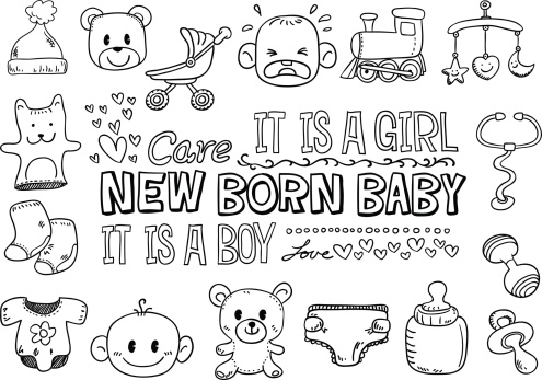 Baby goods with text in black and white - Illustration