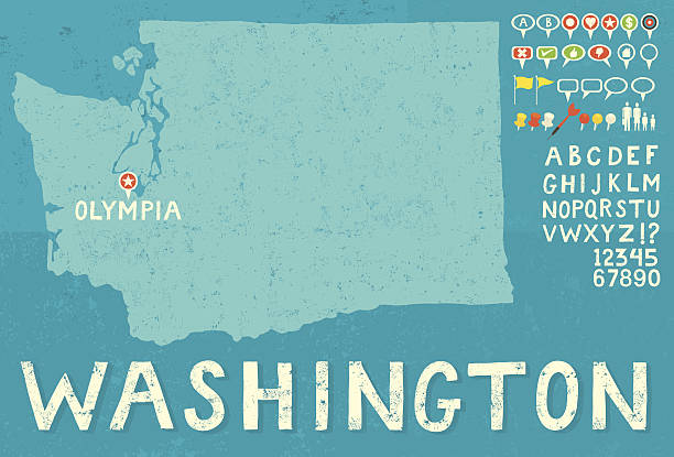 карта вашингтон с значки - washington state state map outline stock illustrations