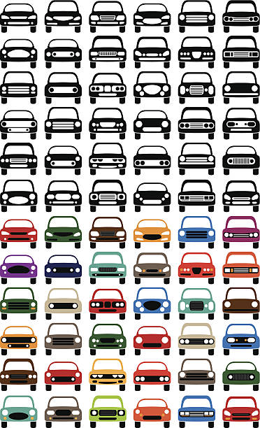 ilustraciones, imágenes clip art, dibujos animados e iconos de stock de conjunto de iconos simple - car white background isolated on white orange