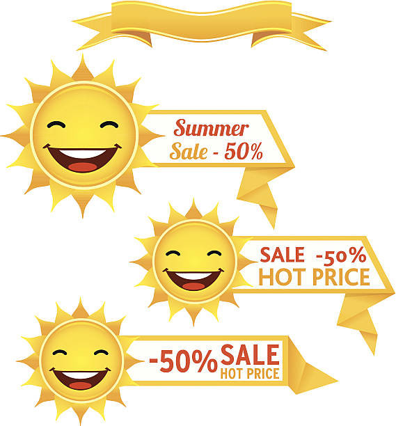 illustrations, cliparts, dessins animés et icônes de sun réduction étiquettes - image smiley gratuit