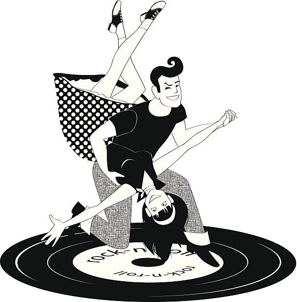 ilustraciones, imágenes clip art, dibujos animados e iconos de stock de rock and roll de baile - dancing swing dancing 1950s style couple