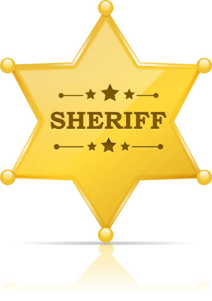 Sheriff Badge Golden sheriff's badge vector illustration isolated on white police badge illustrations stock illustrations