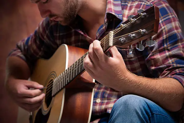 Photo of musician playing acoustic guitar
