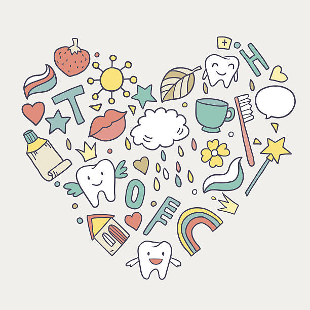 serce z kreskówka, zęby - human teeth fairy cartoon toothbrush stock illustrations