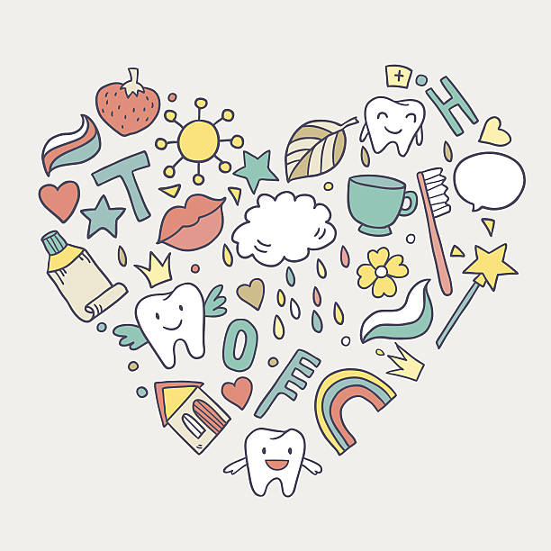 ilustrações, clipart, desenhos animados e ícones de coração com dentes dos - human teeth fairy cartoon toothbrush