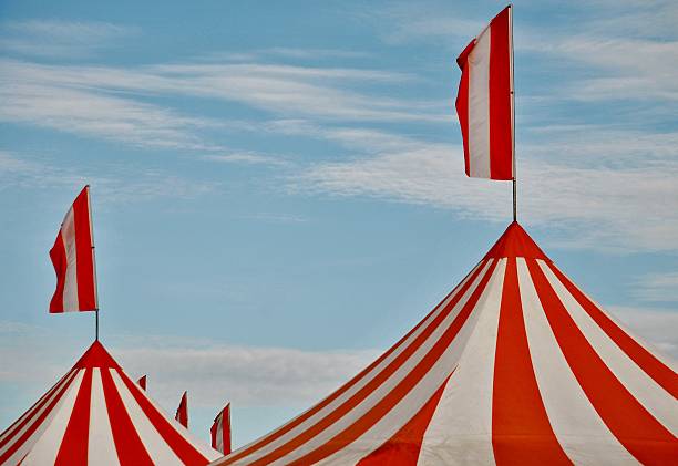 circus tendas sob um céu azul de verão - circus tent fotos - fotografias e filmes do acervo