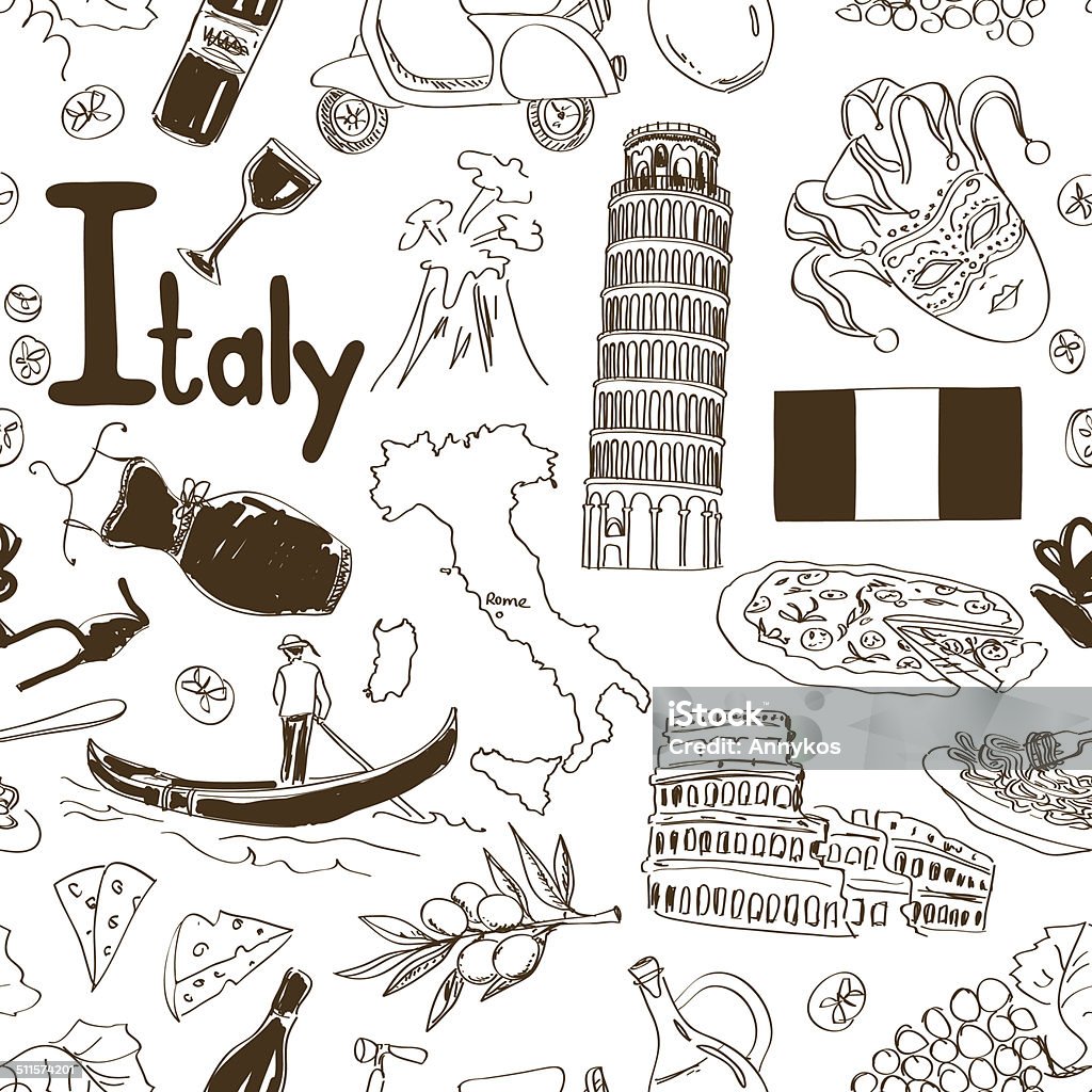 Sketch Italy seamless pattern Fun sketch Italy seamless pattern Italy stock vector